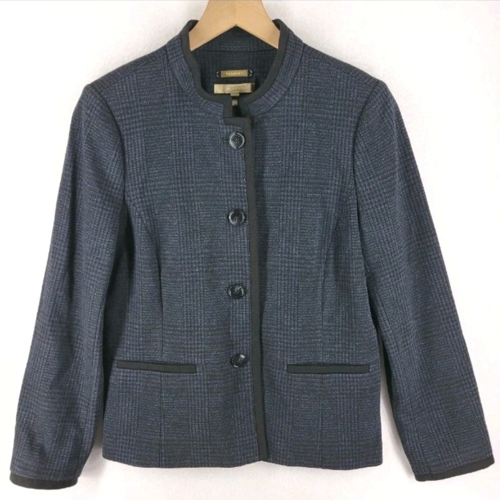 Talbots Italian Luxe Knit Plaid Blazer Jacket 10 Dark Academia Old Money Classic